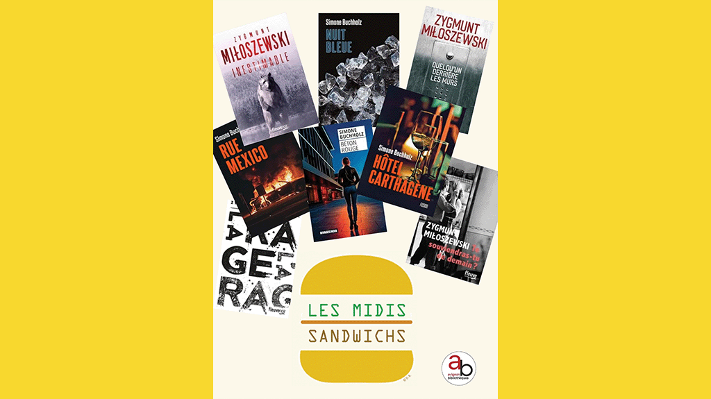 Logo Midi sandwich avec des livres de polar autour du logo sous forme de sandwich