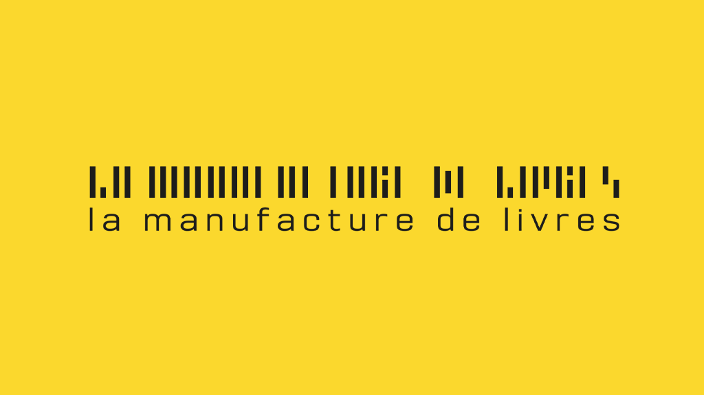 Image fond jaune avec logo la Manufacture des livres.