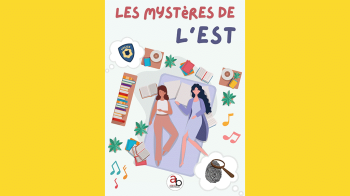 Illustration de deux femmes qui dorment entourées de livres, de plantes et de notes de musique.